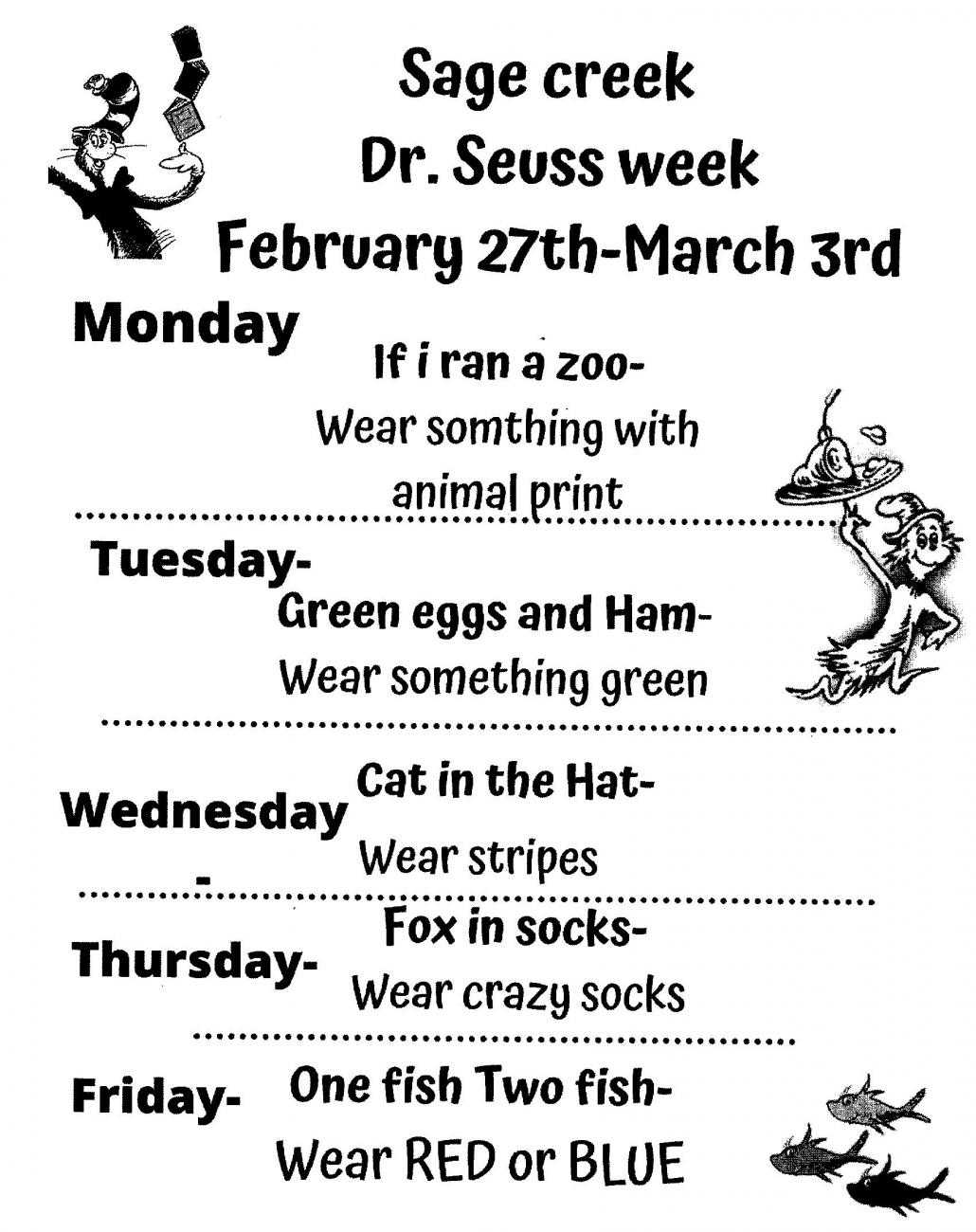 Dr. Seuss Week Sage Creek Elementary